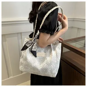 Flower Embroidery Ribbon Decoration Strap Casual Bag